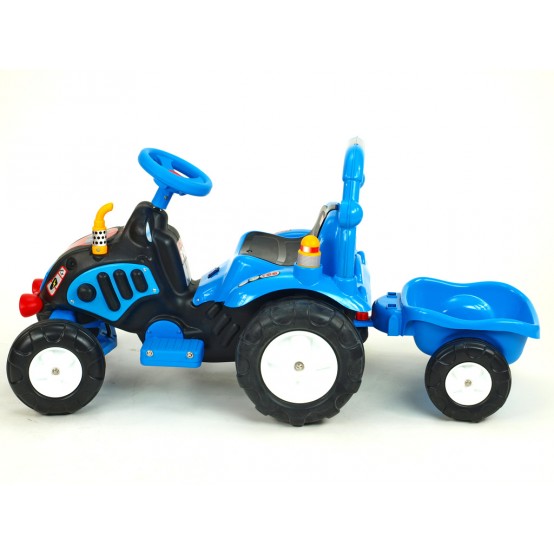 Elektrický traktor s vlekem a nářadím, MODRÝ